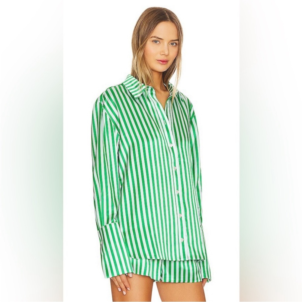 Ser.O.Ya Sucker Shirt Kelly Green White Striped Satin button up. Worn once.